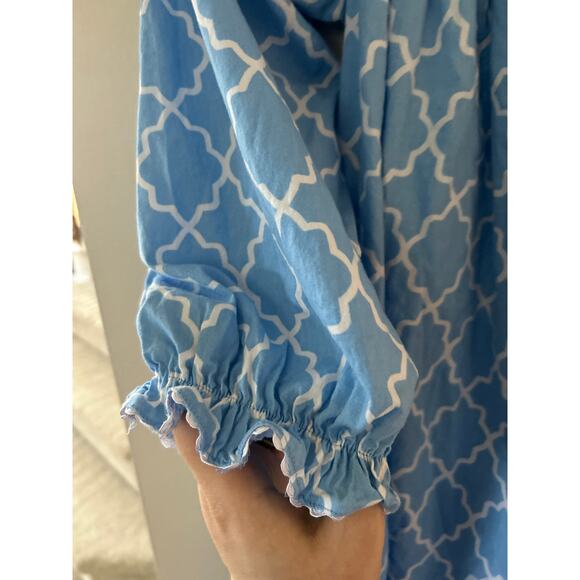 Girl's "Smocked PolkaDot" Blue Embroidered Snowflake Quatrefoil Print Dress - Picture 2 of 9